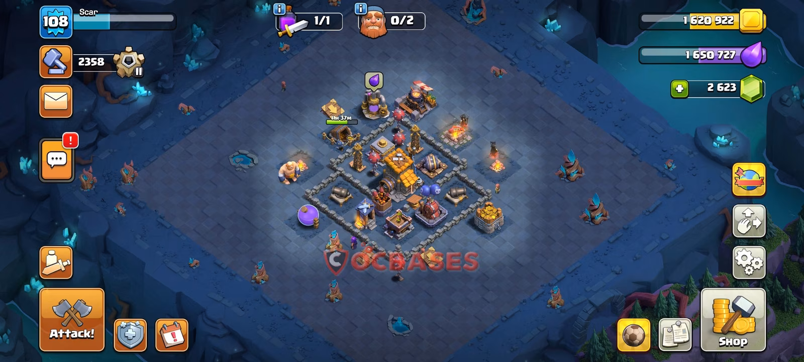BH7 Hybrid Layout 16 - #hybrid, #anti 3 stars base layout with copy link for Clash of Clans 2026