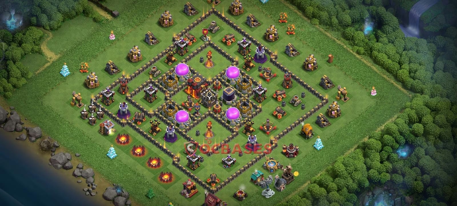TH10 Anti 2 star Layout 1 - island, anti 2 stars base layout with copy link for Clash of Clans 2026