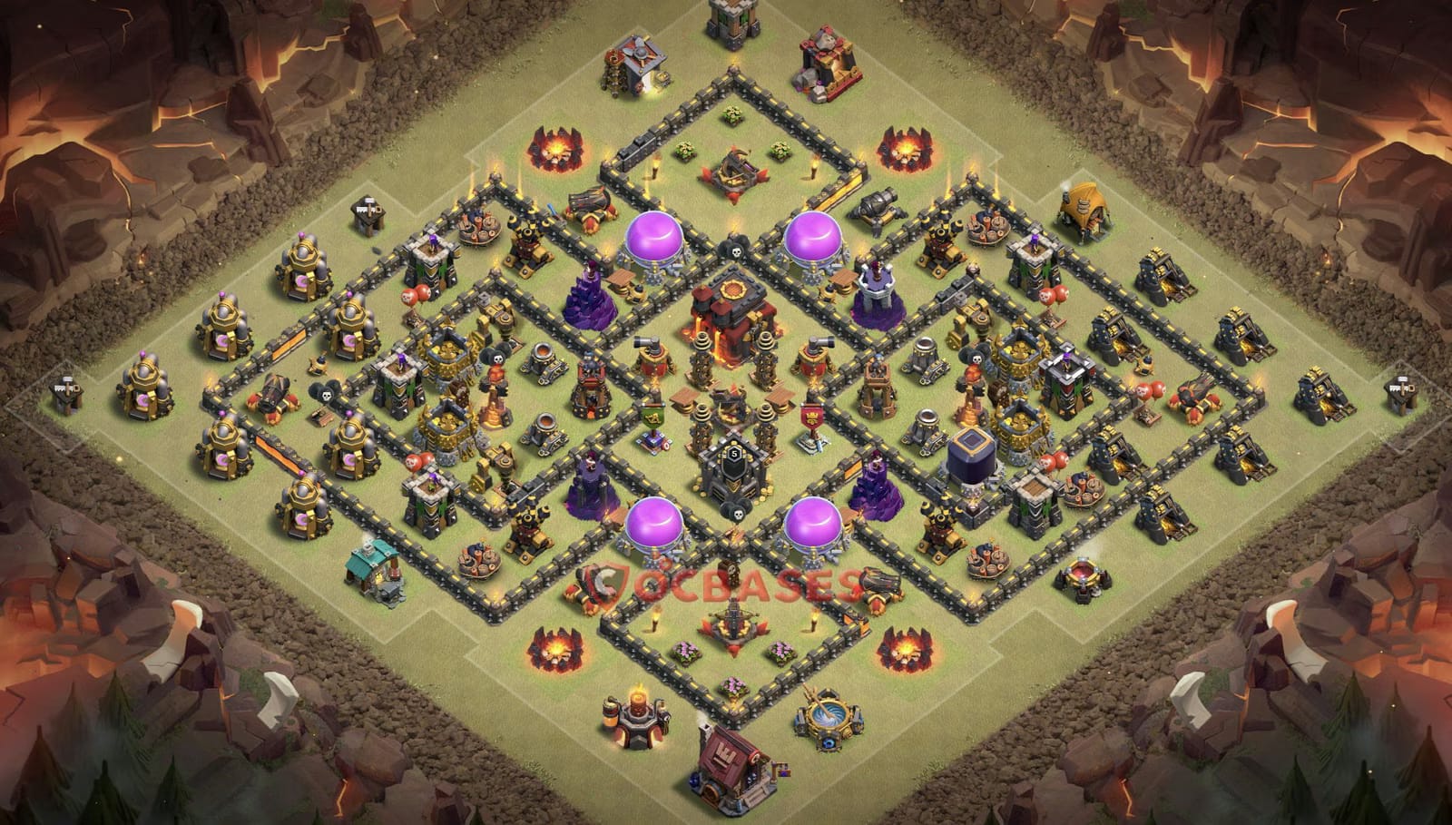 TH10 Anti 3 star Layout 3 - symmetric, anti 2 stars base layout with copy link for Clash of Clans 2026
