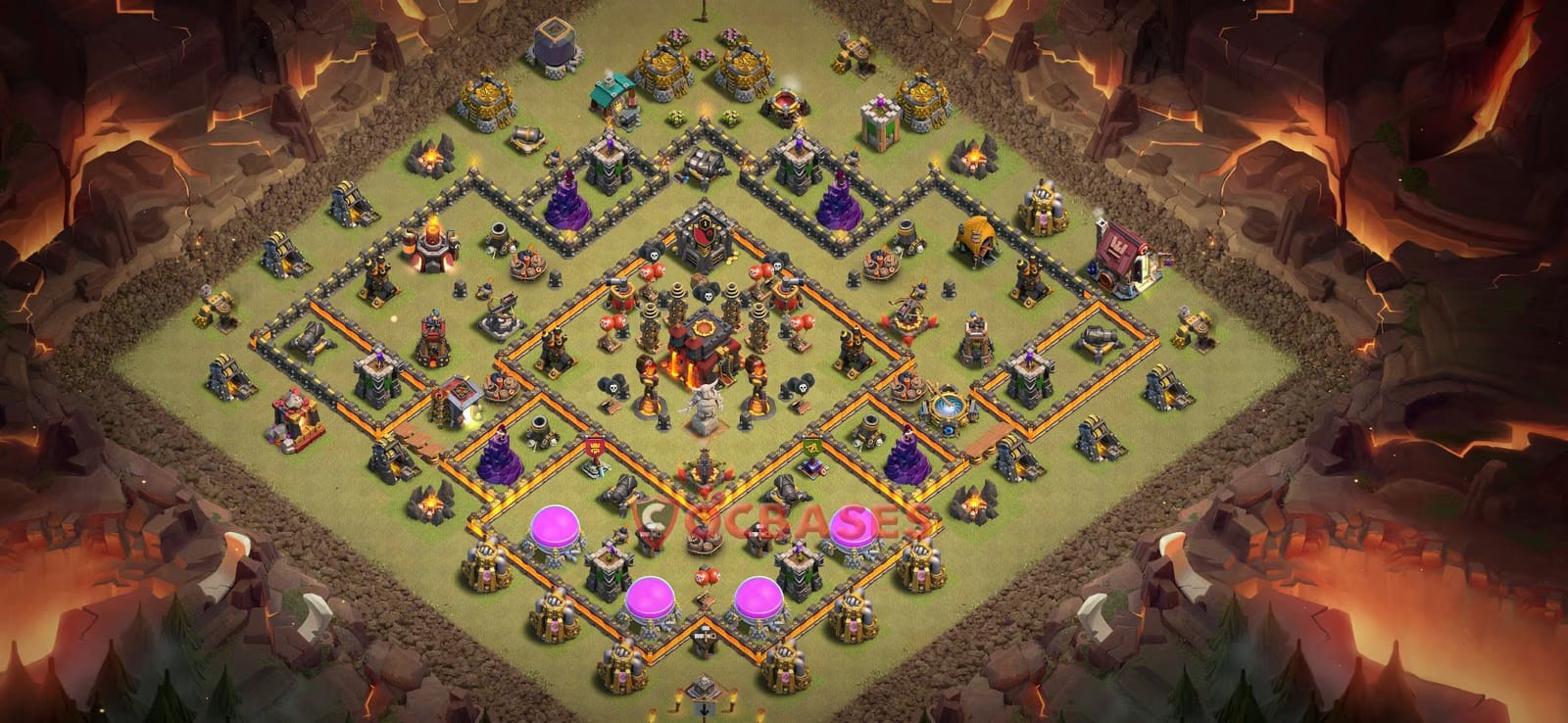 TH10 Anti 3 star Layout 8 - symmetric, anti 3 stars base layout with copy link for Clash of Clans 2026