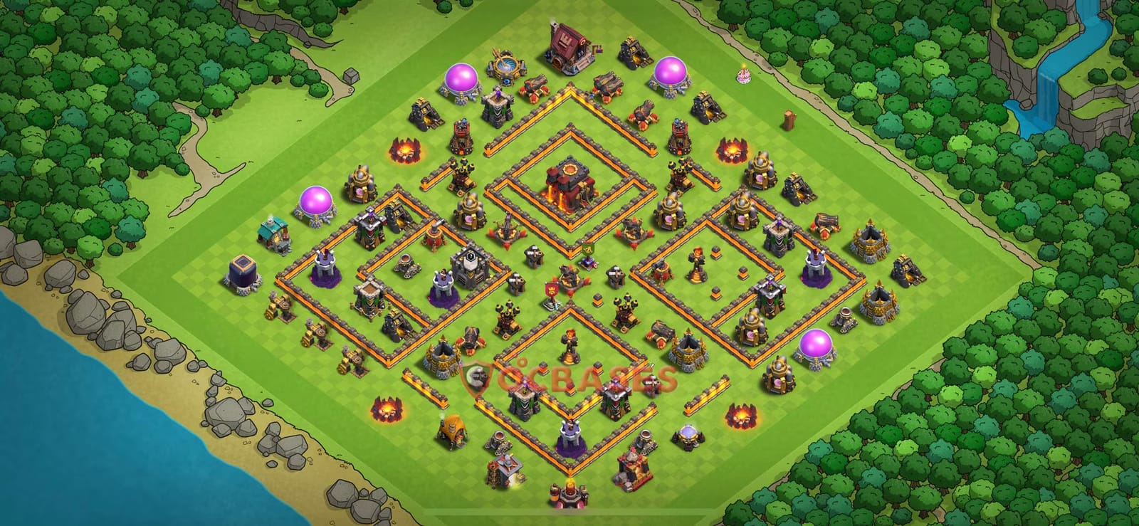 TH10 Anti 3 star Layout 9 - anti 3 stars, symmetric base layout with copy link for Clash of Clans 2026