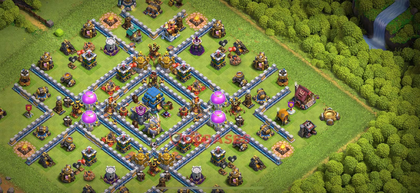 TH12 Anti 3 star Layout 11 - compact, anti 3 stars base layout with copy link for Clash of Clans 2026