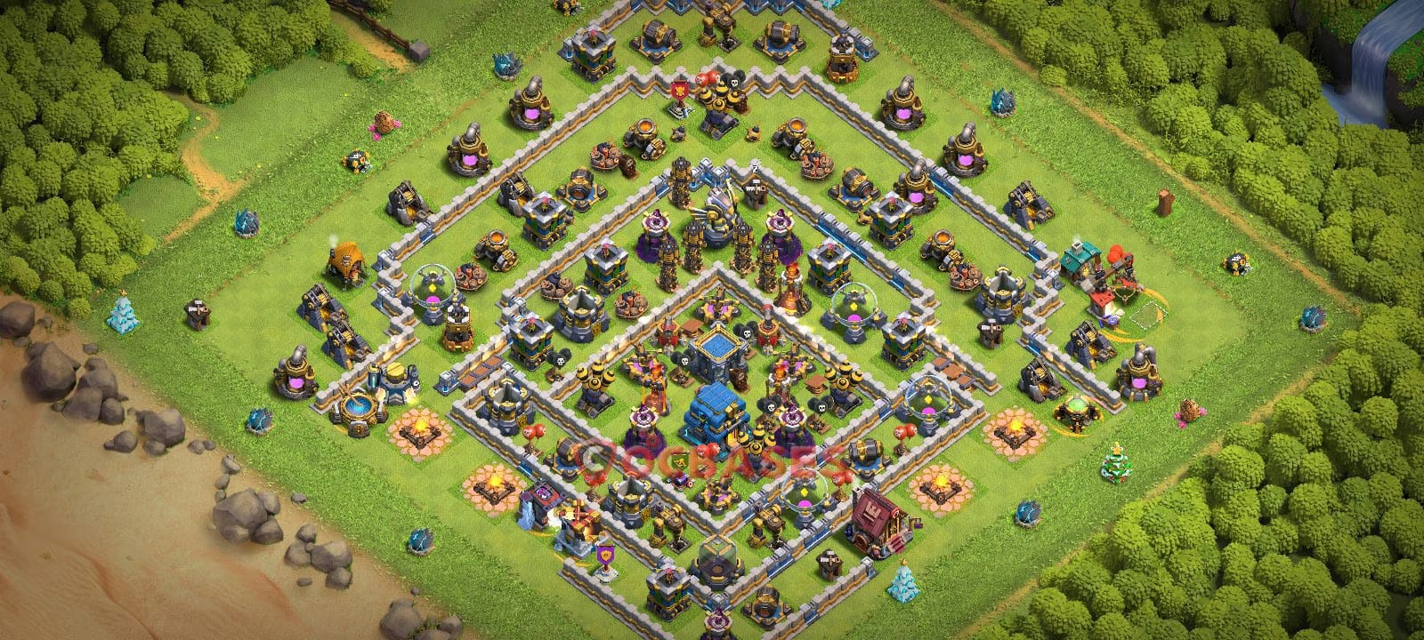 TH12 Anti 3 star Layout 25 - symmetric, anti 3 stars base layout with copy link for Clash of Clans 2026