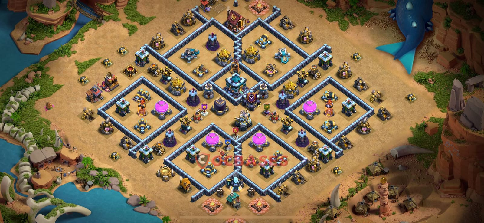 TH13 Anti 2 star Layout 17 - anti 2 stars, anti air base layout with copy link for Clash of Clans 2026