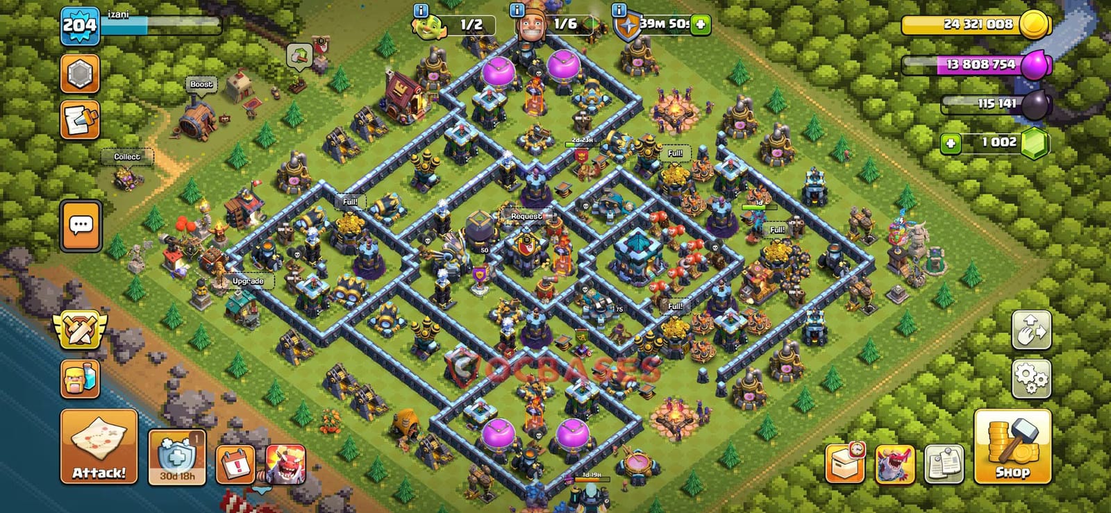 TH13 Anti 3 star Layout 1 - anti 3 stars base layout with copy link for Clash of Clans 2026