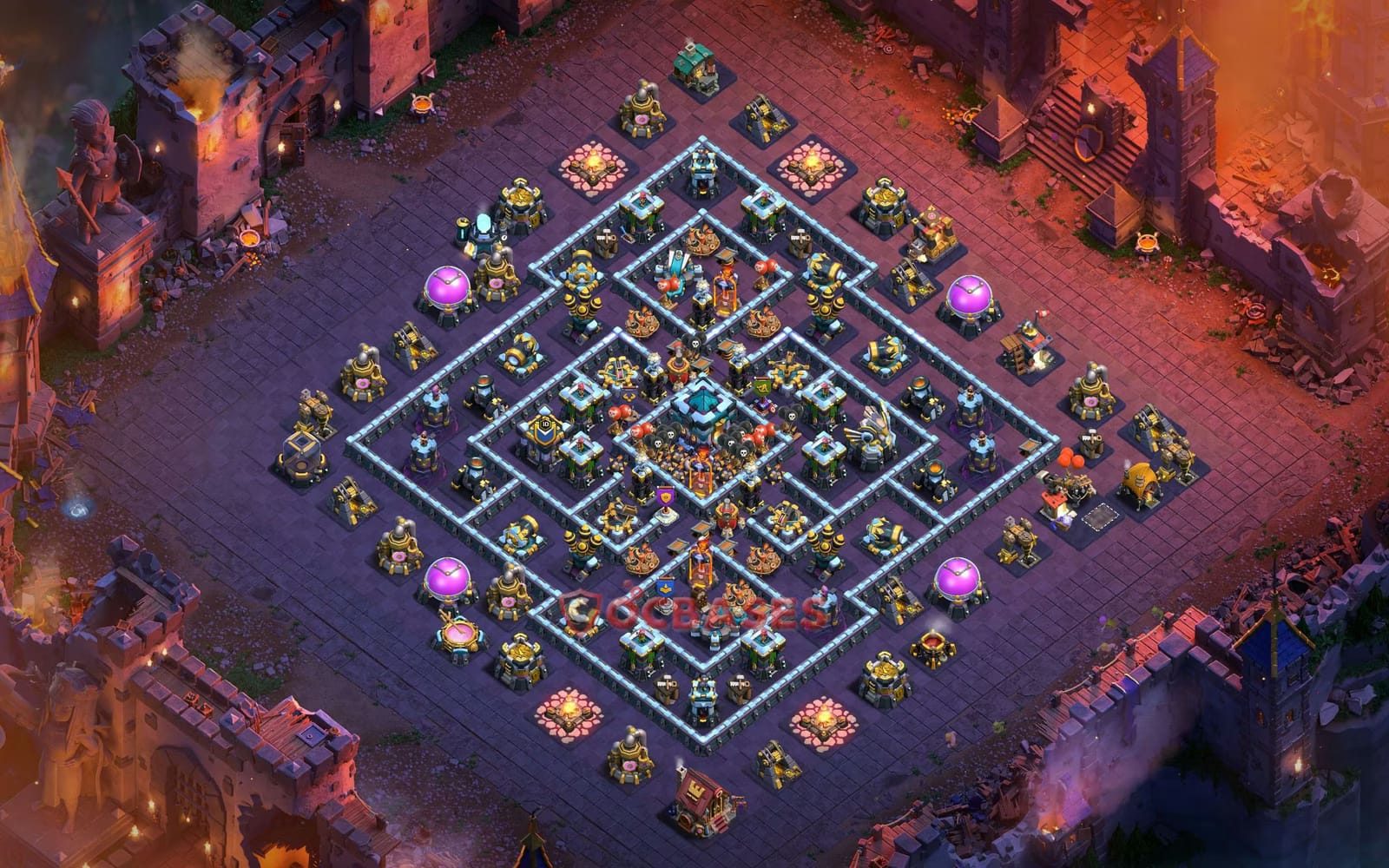 TH13 Anti 3 star Layout 3 - symmetric, anti 3 stars base layout with copy link for Clash of Clans 2026