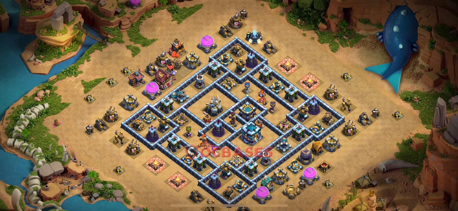 TH13 Anti 3 star Layout 19 - anti 3 stars, anti air base layout with copy link for Clash of Clans 2026