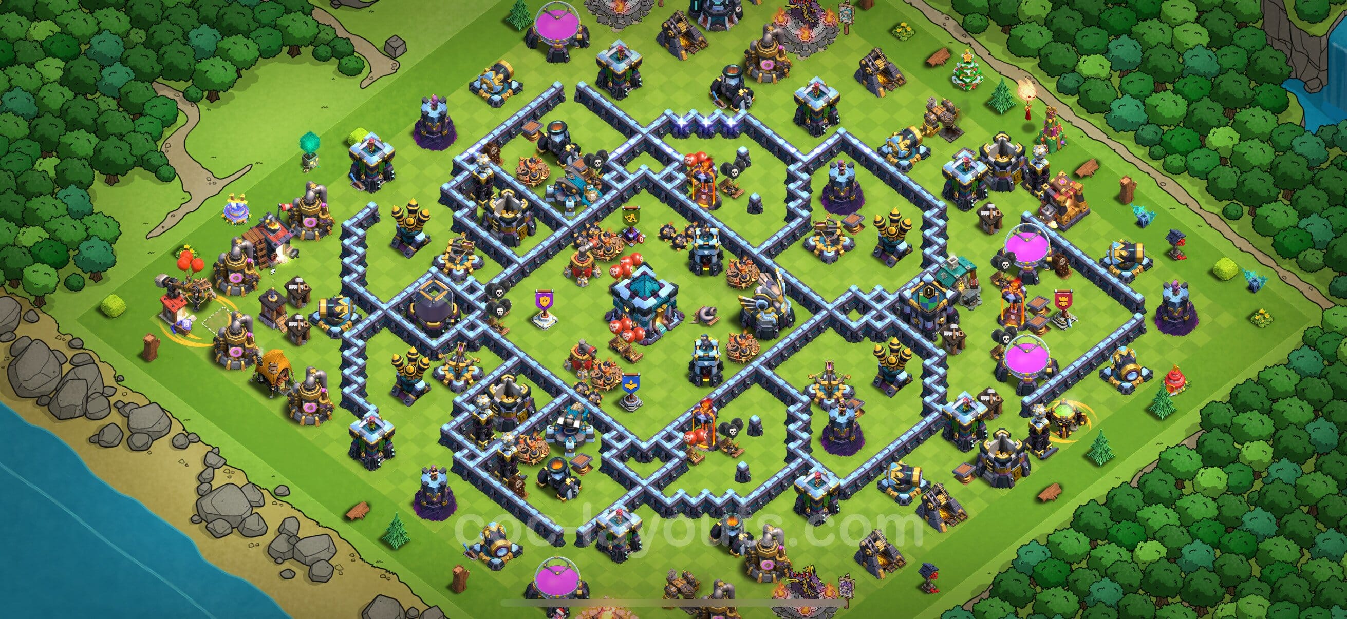 TH13 Trophy Layout 3 -  base layout with copy link for Clash of Clans 2026