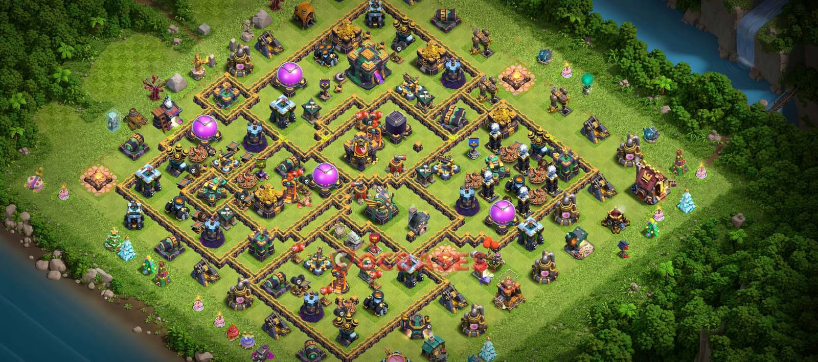 TH14 Anti 3 star Layout 1 - asymmetric, anti 3 stars base layout with copy link for Clash of Clans 2026