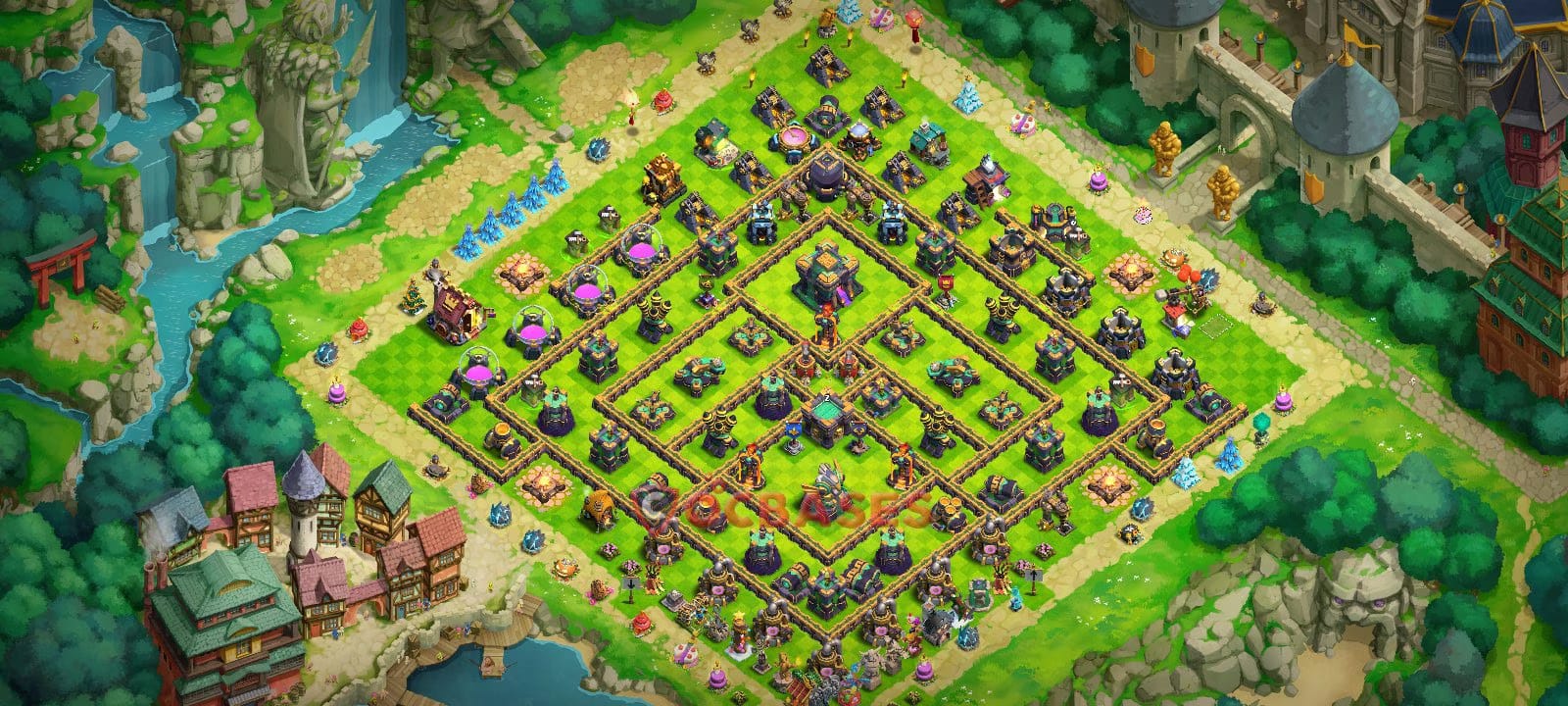 TH14 Anti 3 star Layout 3 - symmetric, anti 3 stars base layout with copy link for Clash of Clans 2026