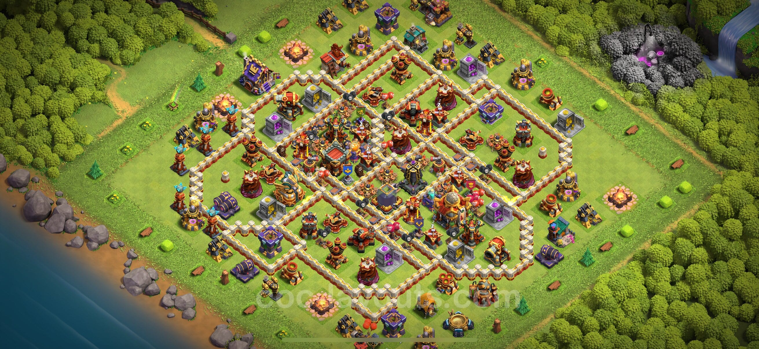 TH16 Trophy Layout 6 -  base layout with copy link for Clash of Clans 2026