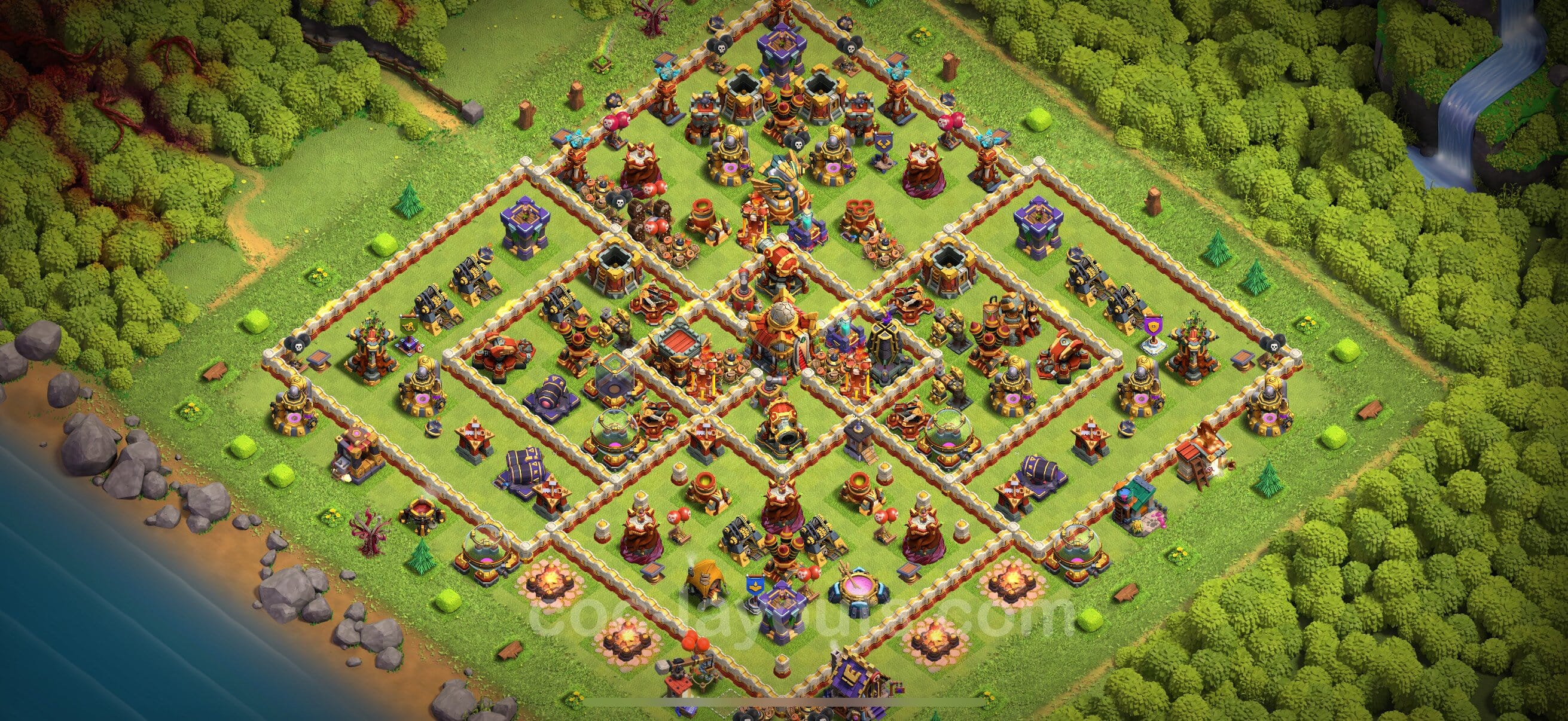 TH16 Trophy Layout 22 -  base layout with copy link for Clash of Clans 2026