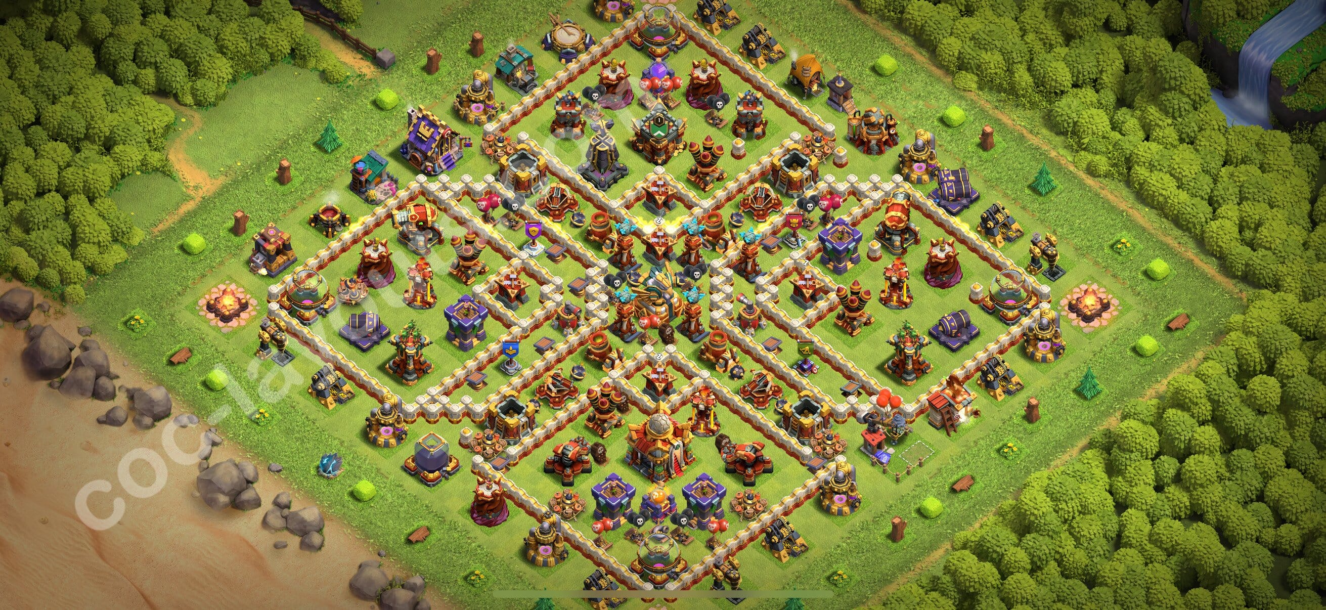 TH16 Trophy Layout 24 -  base layout with copy link for Clash of Clans 2026