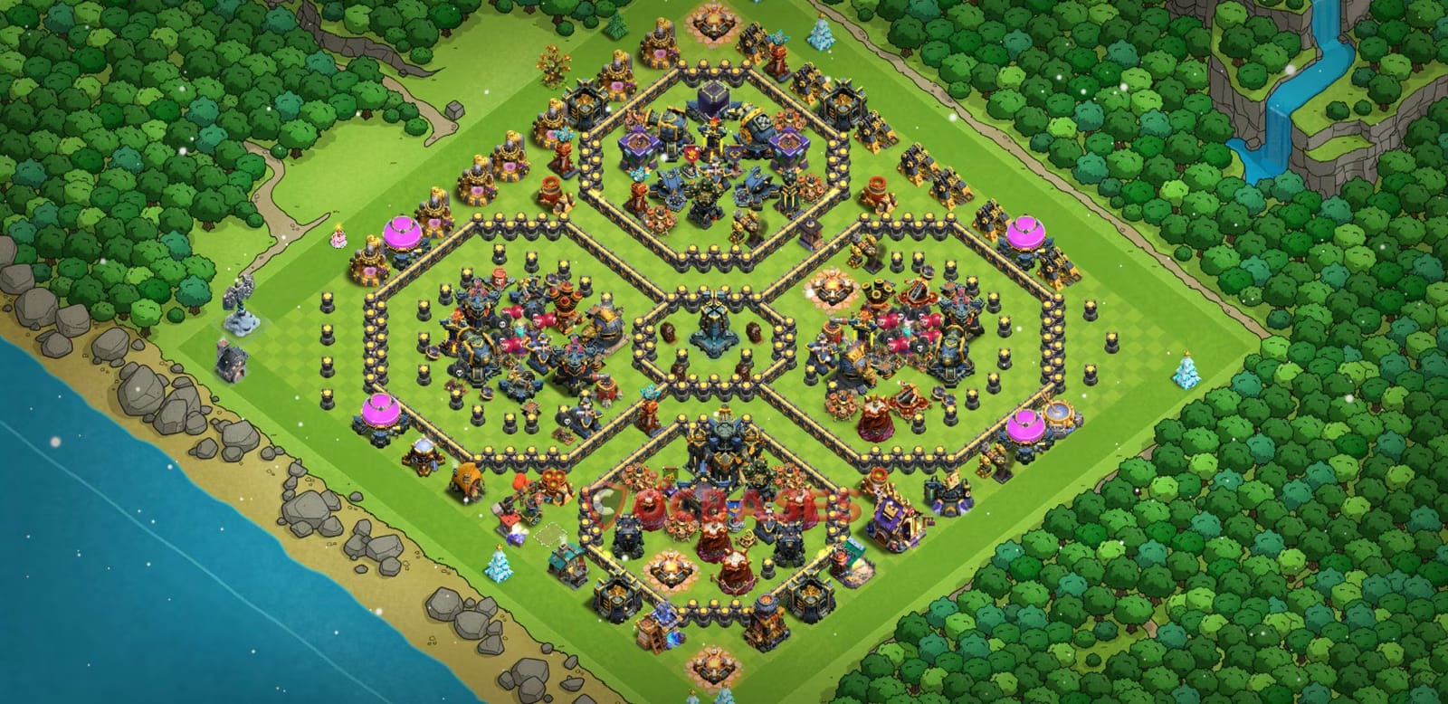 TH17 Anti 3 star Layout 9 - ring, anti 3 stars base layout with copy link for Clash of Clans 2026