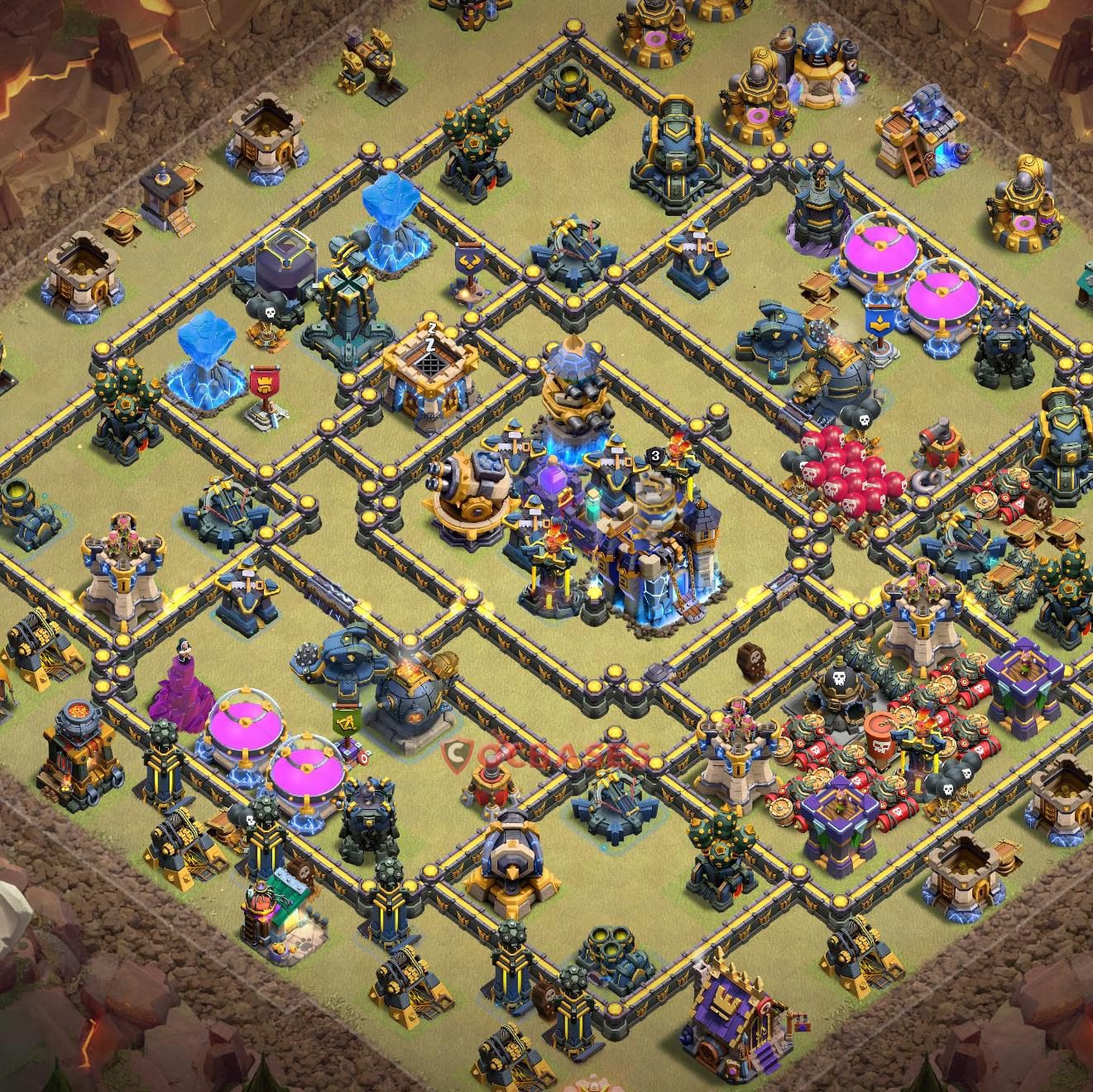 TH18 Anti 3 star Layout 18 - anti 3 stars, island base layout with copy link for Clash of Clans 2026