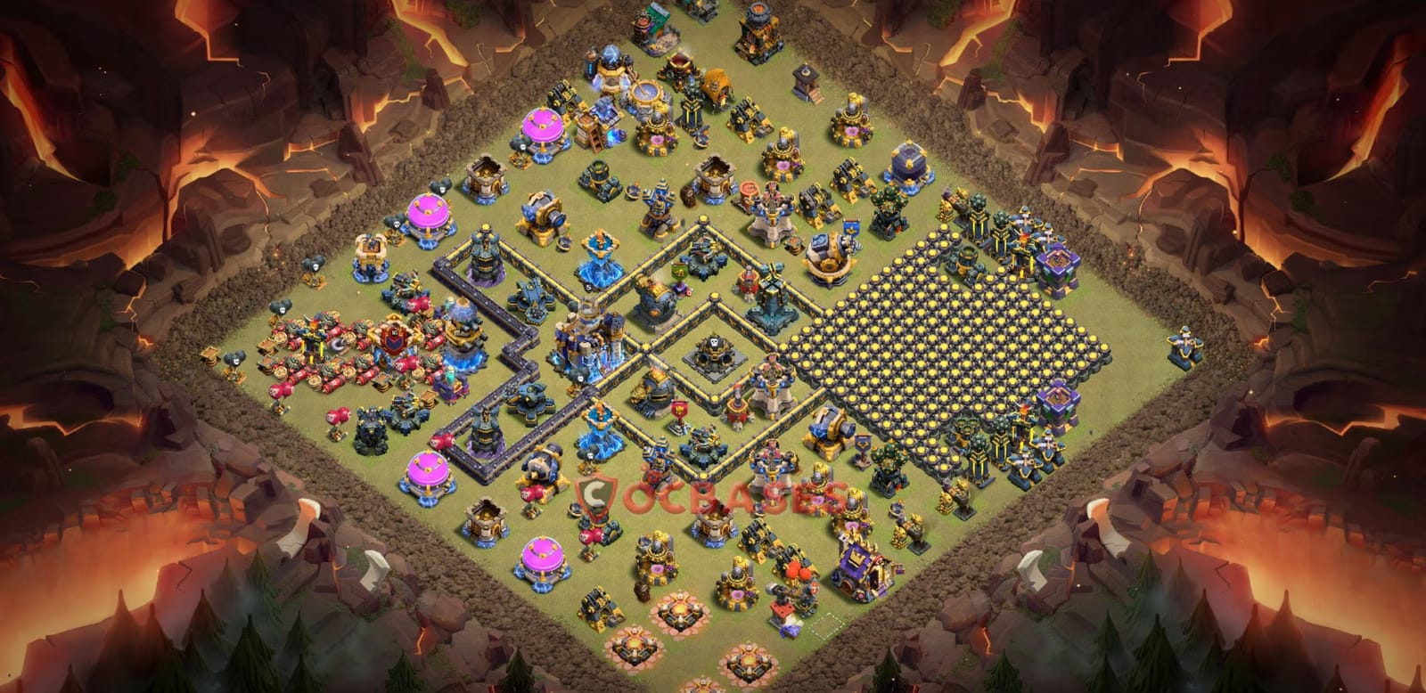 TH18 Hybrid Layout 23 - hybrid, anti air base layout with copy link for Clash of Clans 2026
