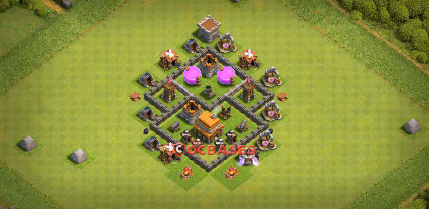 TH4 Hybrid Layout 2 - anti 2 stars, #anti 3 stars base layout with copy link for Clash of Clans 2026