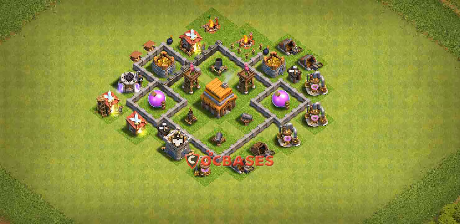 TH4 Hybrid Layout 5 - anti 1 stars, #anti giant base layout with copy link for Clash of Clans 2026
