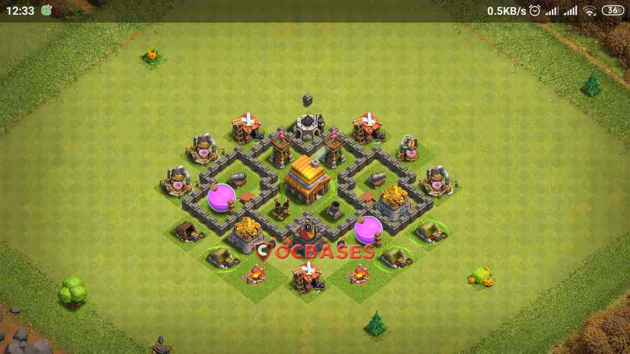 TH4 Trophy Layout 3 - anti 2 stars, #anti air base layout with copy link for Clash of Clans 2026
