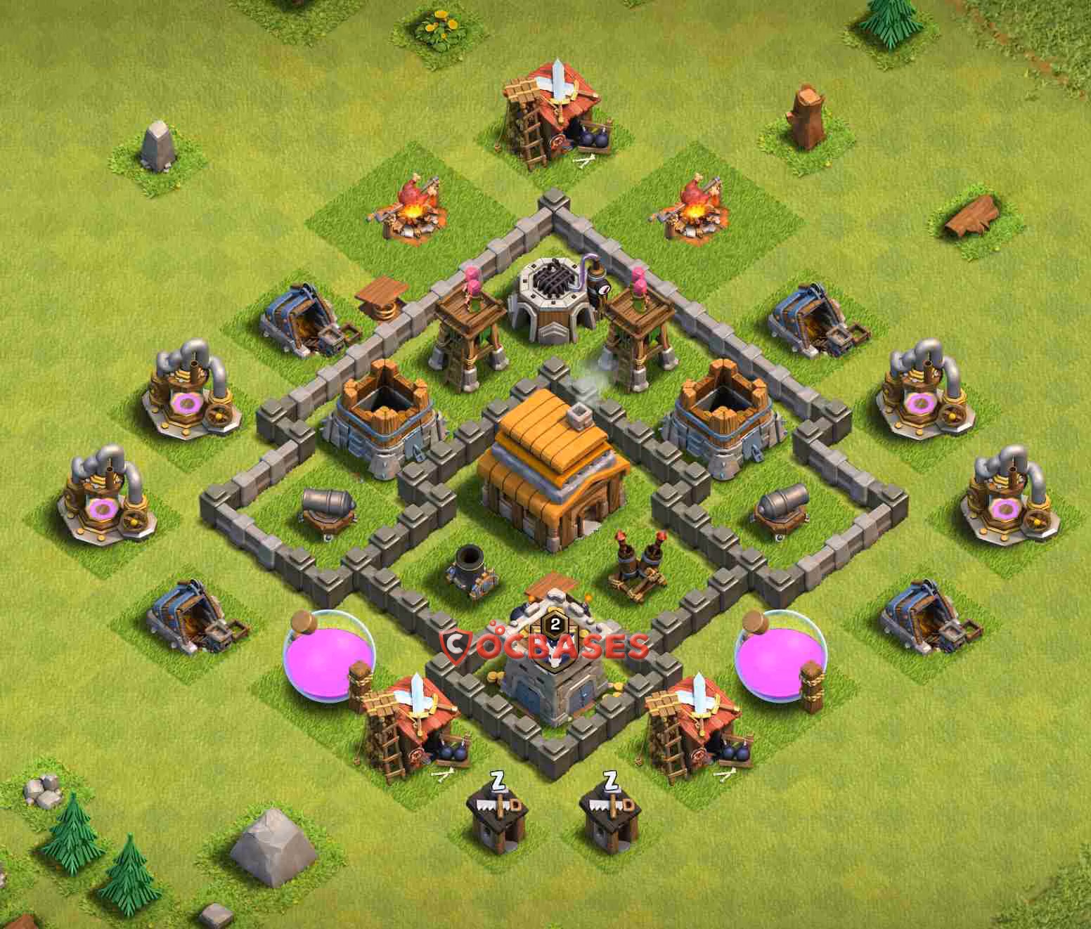 TH4 Trophy Layout 7 - anti 2 stars, #anti 3 stars base layout with copy link for Clash of Clans 2026