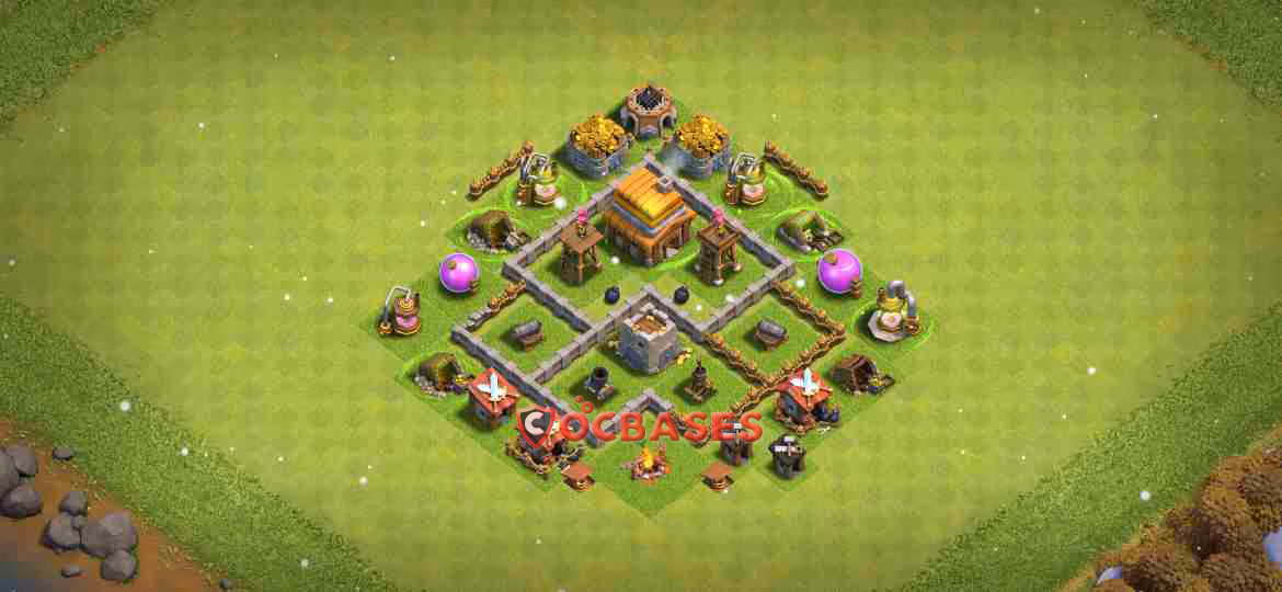 TH4 Trophy Layout 16 - anti 2 stars, #anti 3 stars base layout with copy link for Clash of Clans 2026