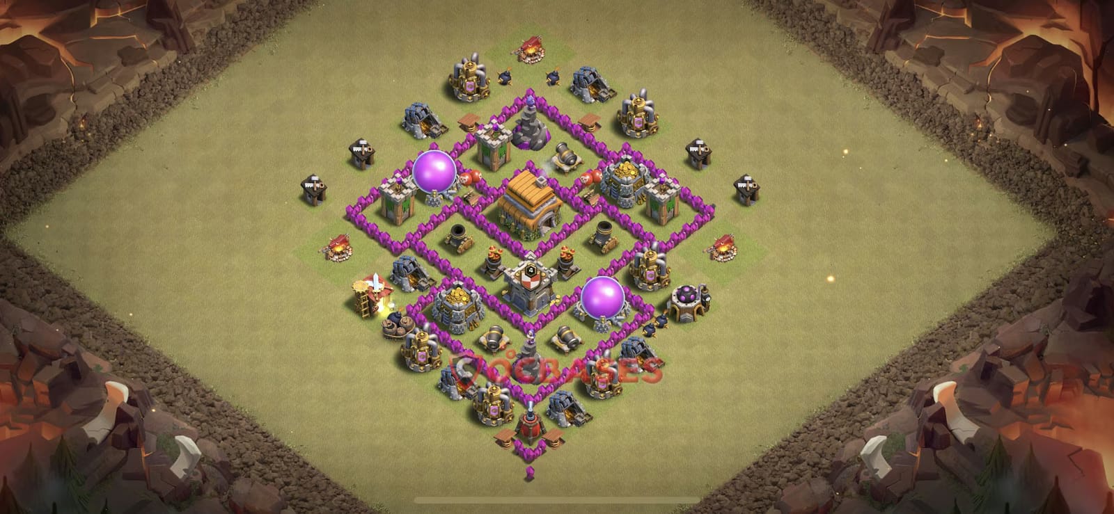 TH6 Anti 3 star Layout 7 - symmetric, anti 3 stars base layout with copy link for Clash of Clans 2026