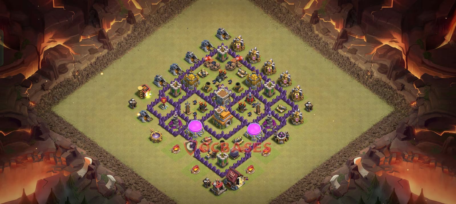 TH7 Anti 3 star Layout 5 - asymmetric, anti 2 stars base layout with copy link for Clash of Clans 2026