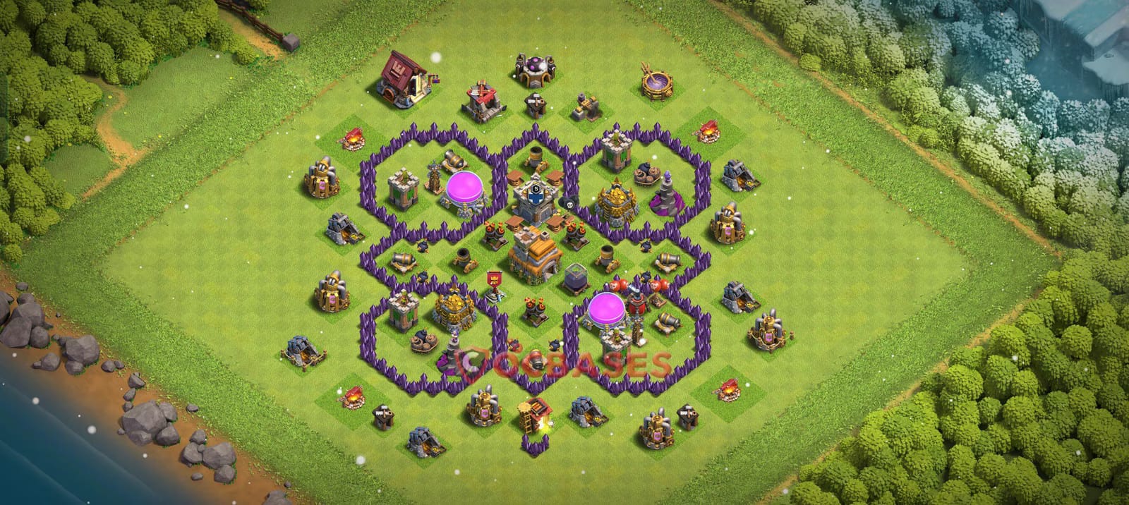 TH7 Anti 3 star Layout 6 - asymmetric, anti 2 stars base layout with copy link for Clash of Clans 2026