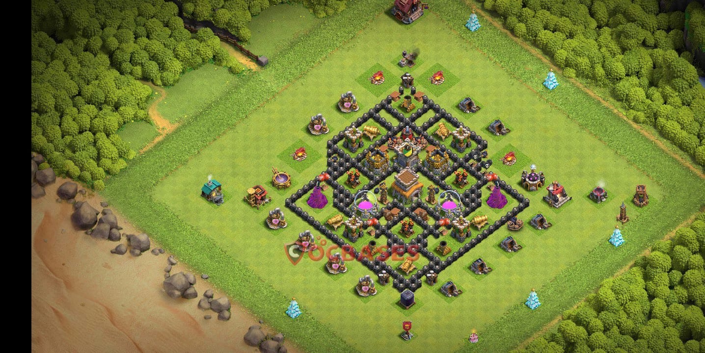TH7 Trophy Layout 3 - anti giant, anti balloon base layout with copy link for Clash of Clans 2026