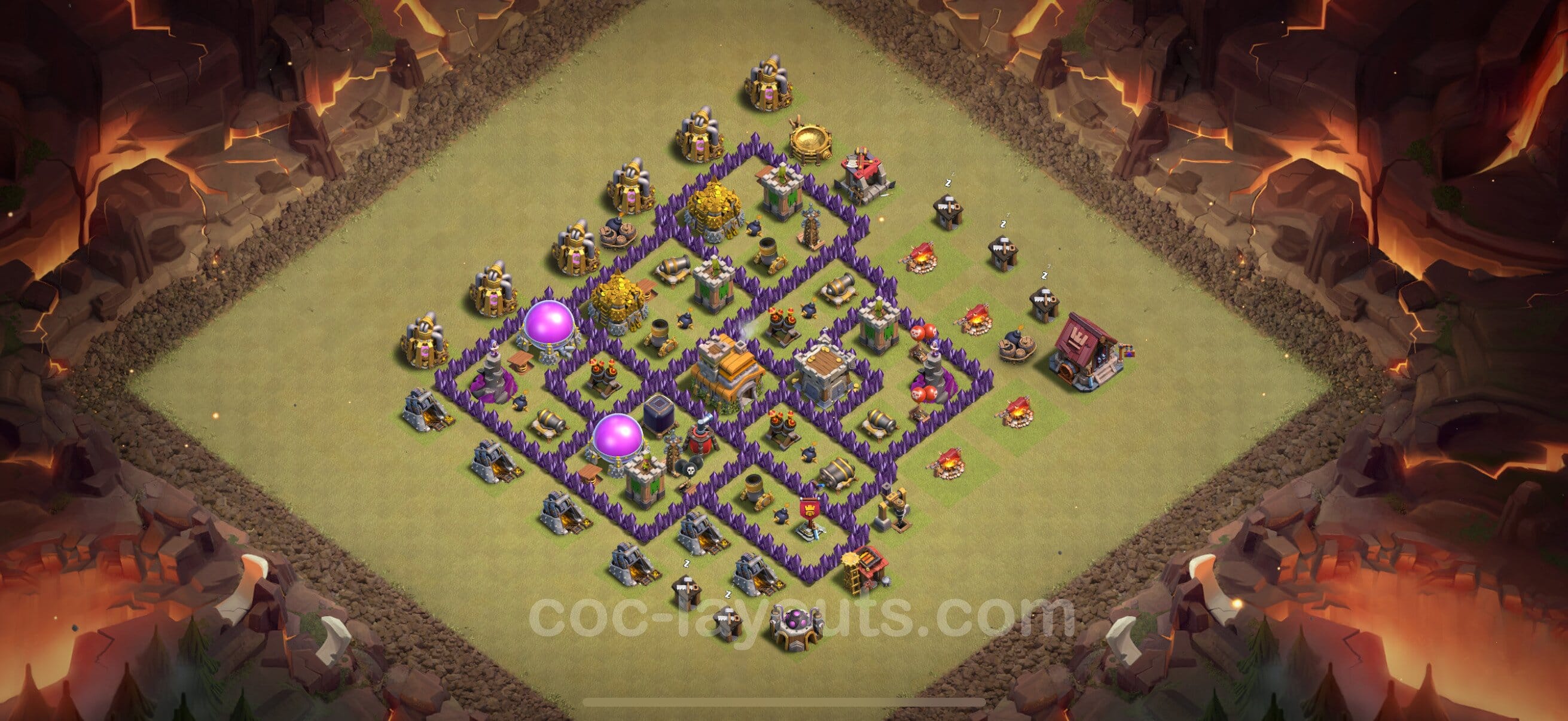 TH7 Trophy Layout 26 -  base layout with copy link for Clash of Clans 2026