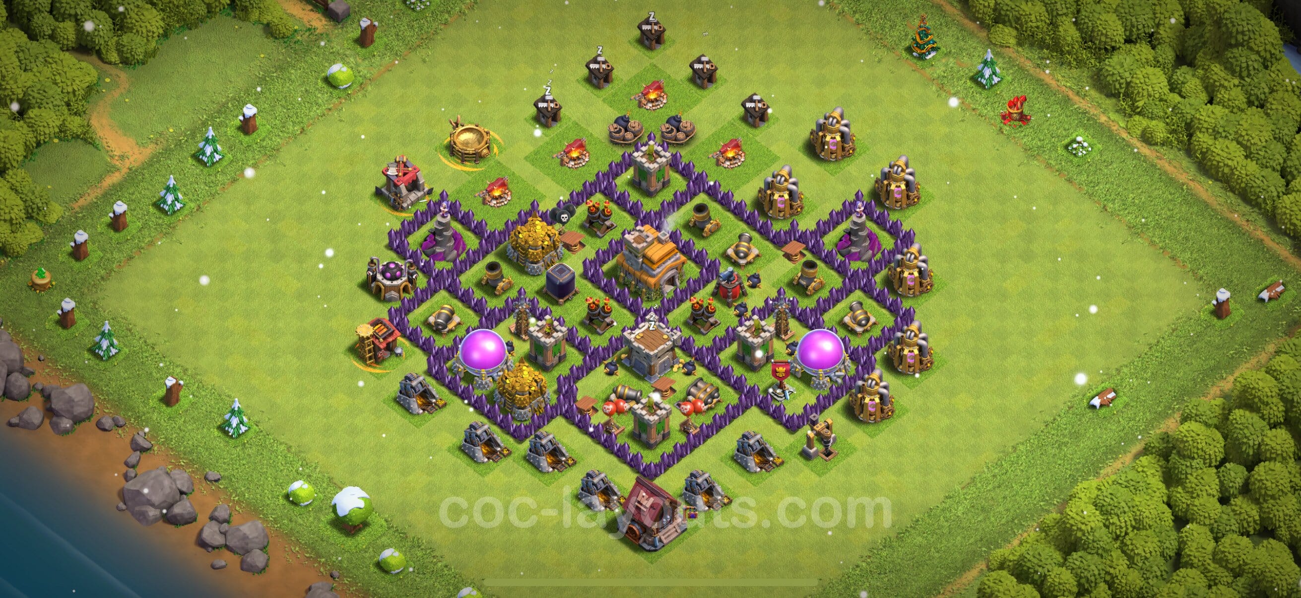TH7 Trophy Layout 36 -  base layout with copy link for Clash of Clans 2026