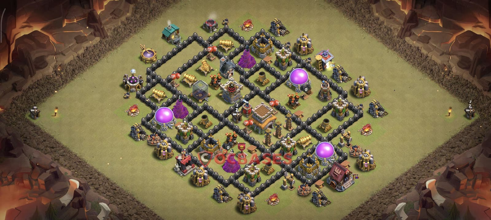 TH8 Anti 2 star Layout 4 - compact, anti 2 stars base layout with copy link for Clash of Clans 2026