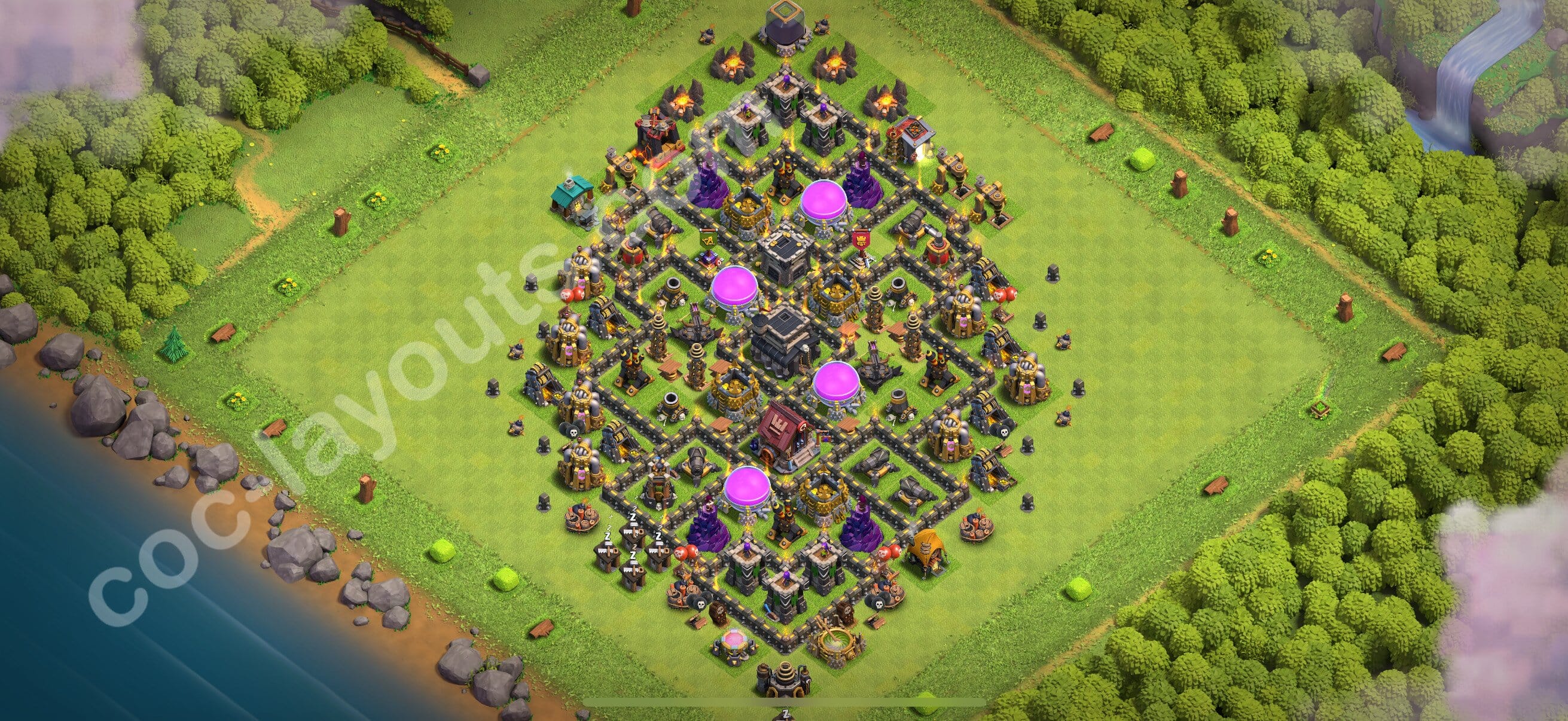 TH9 Trophy Layout 2 -  base layout with copy link for Clash of Clans 2026