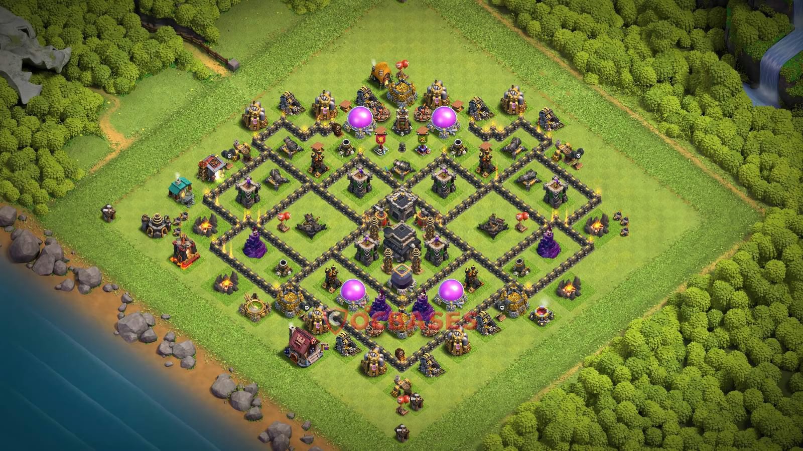 TH9 War Layout 7 - war, anti 3 stars base layout with copy link for Clash of Clans 2026
