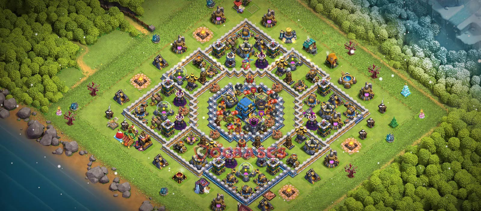 TH12 Anti 2 star Layout 28 - compact, anti 2 stars base layout with copy link for Clash of Clans 2026
