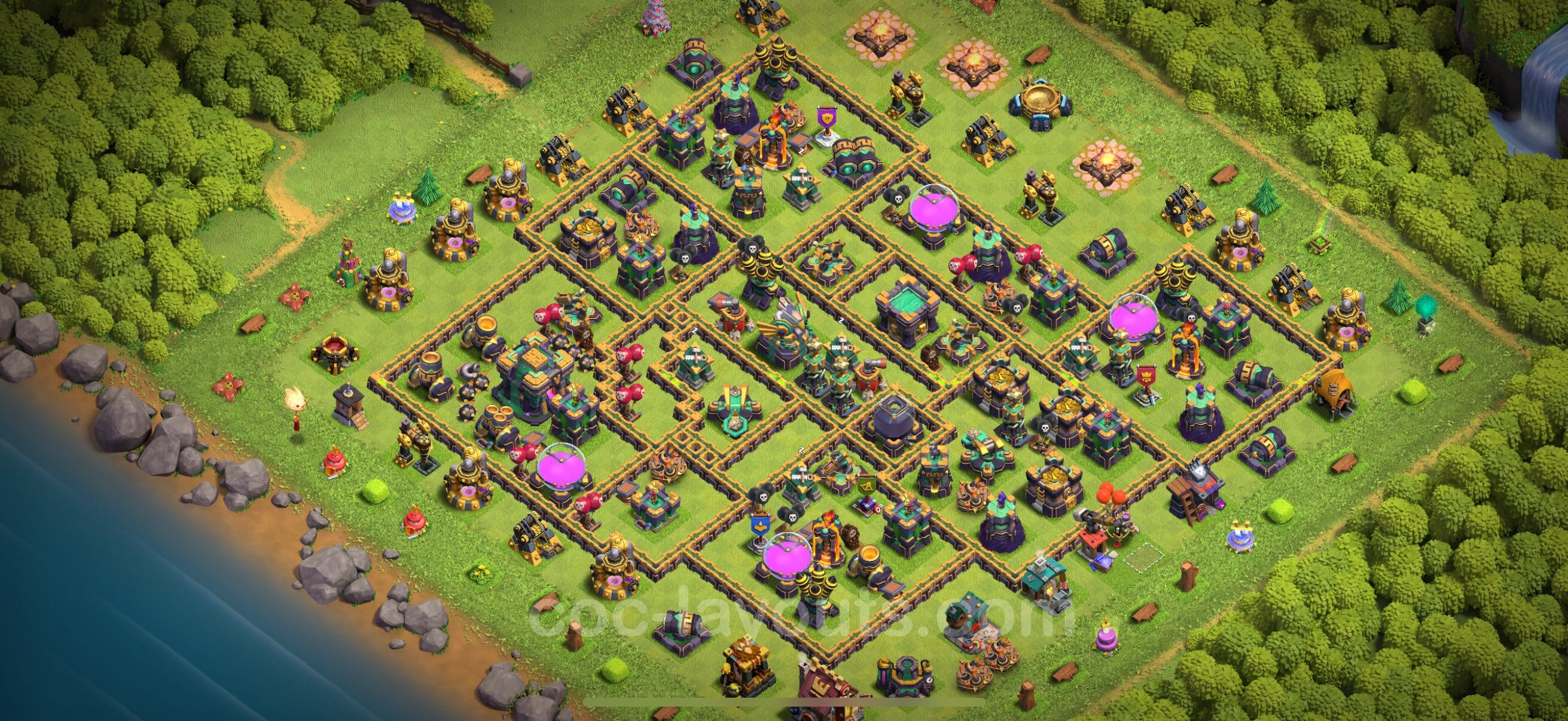 TH14 War Layout 32 - base layout with copy link for Clash of Clans 2026