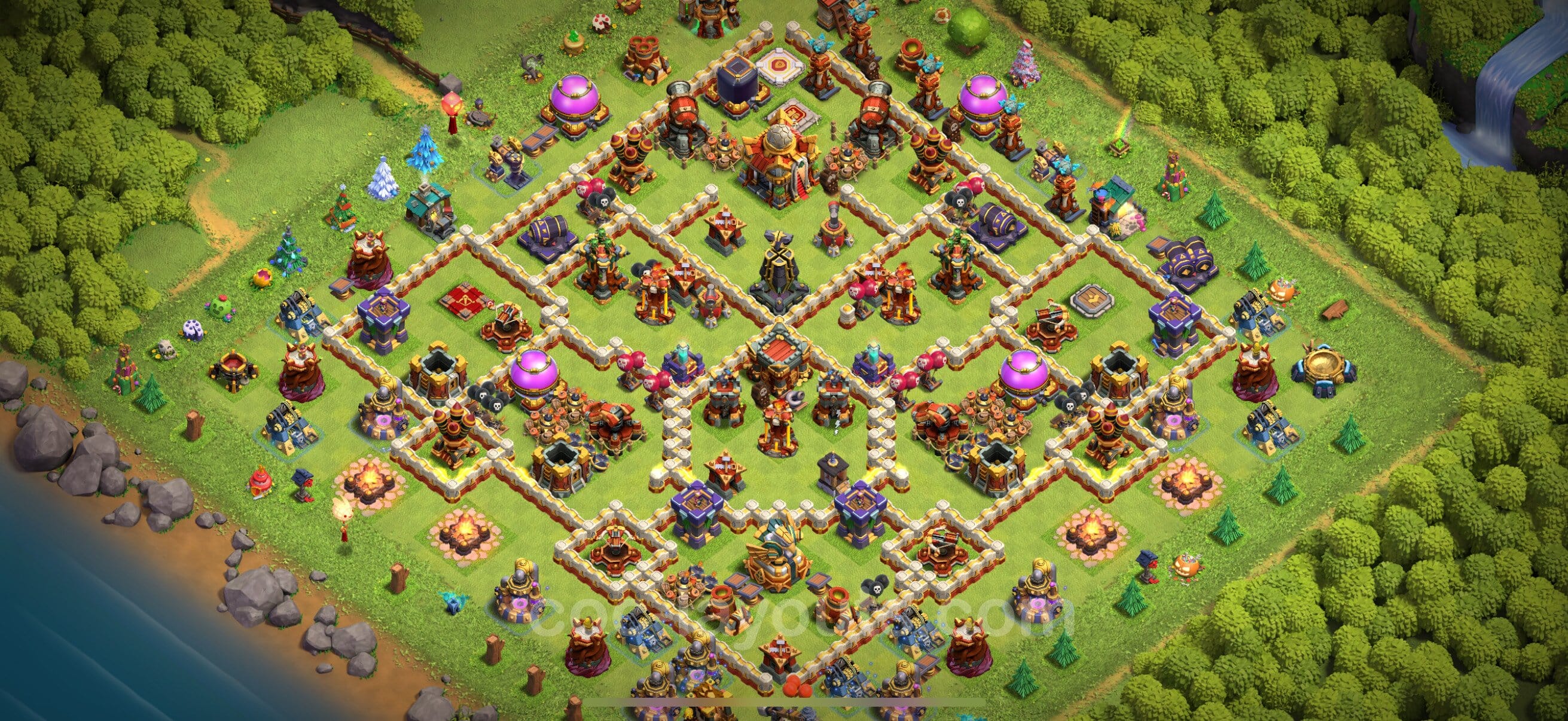 TH16 Trophy Layout 29 - base layout with copy link for Clash of Clans 2026