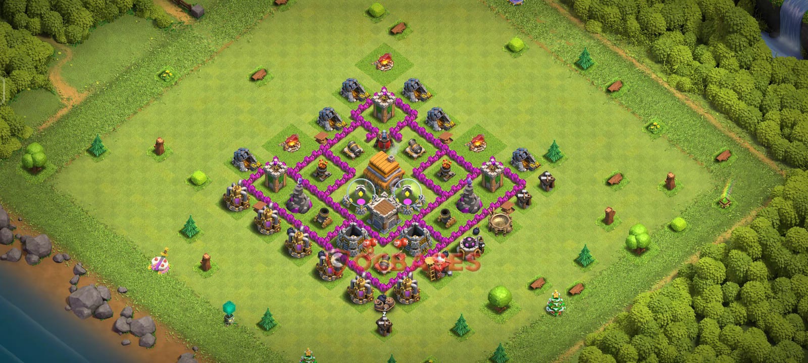 TH6 War Layout 16 - base layout with copy link for Clash of Clans 2026