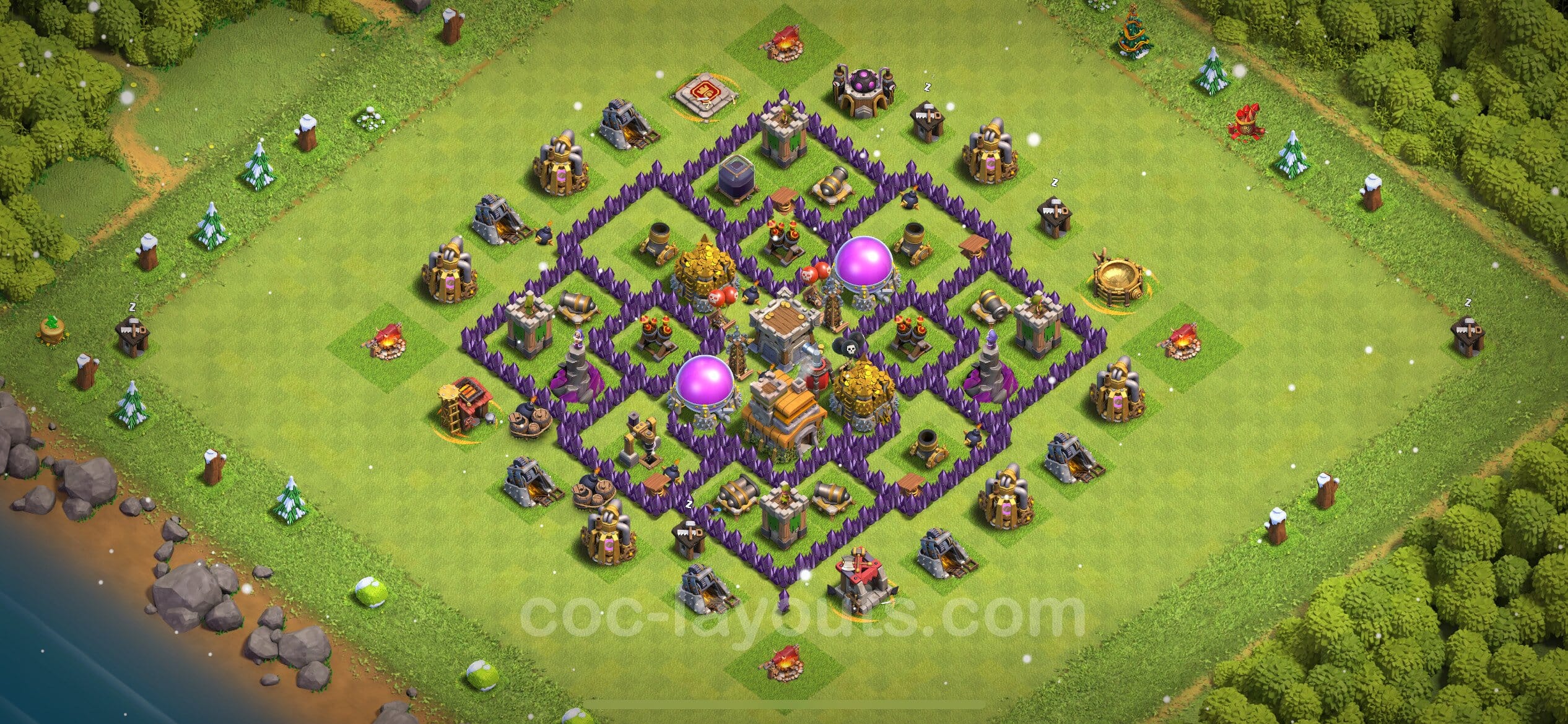 TH7 Trophy Layout 33 - base layout with copy link for Clash of Clans 2026