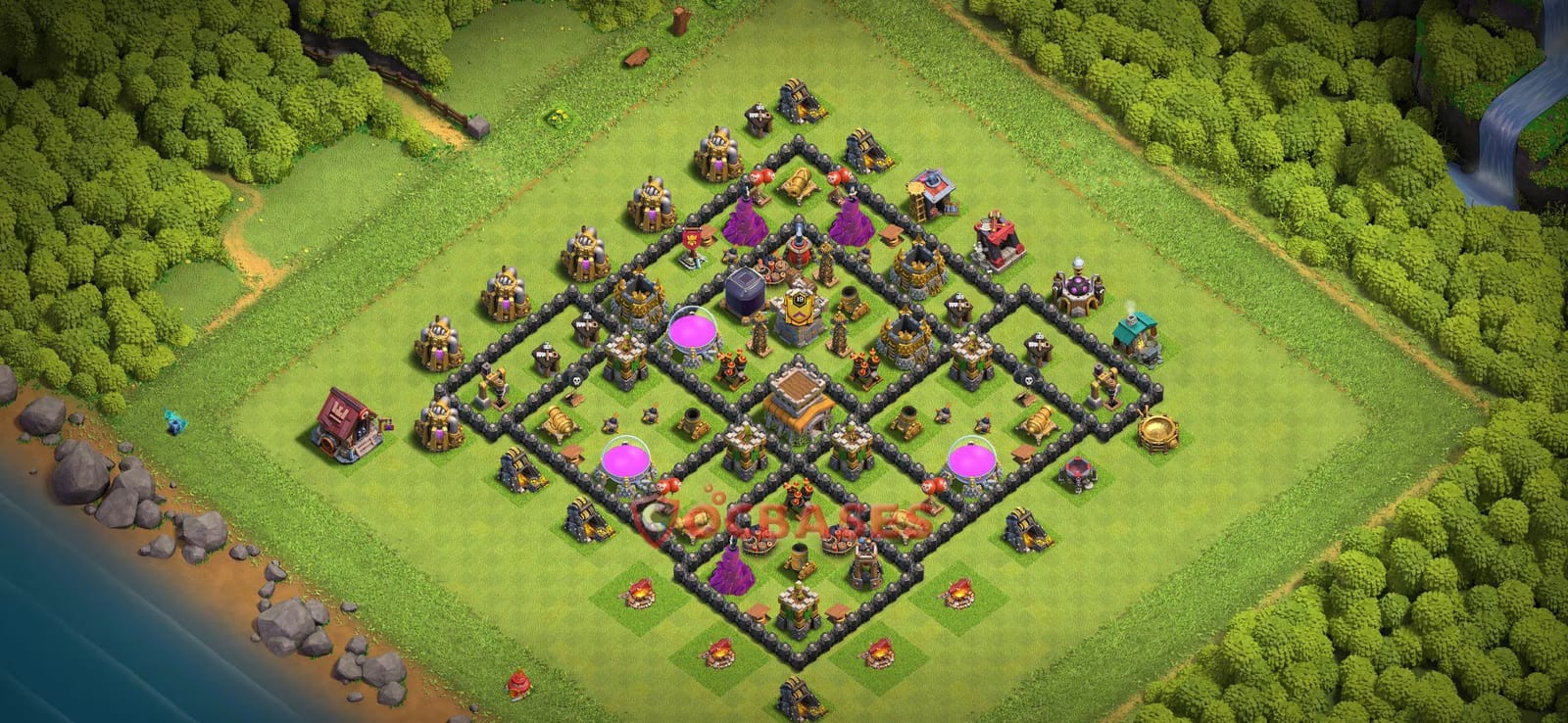 TH8 War Layout 32 - base layout with copy link for Clash of Clans 2026