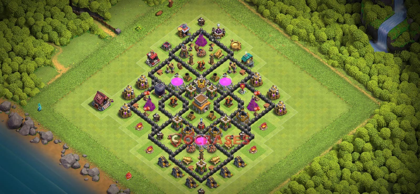 TH8 War Layout 34 - base layout with copy link for Clash of Clans 2026